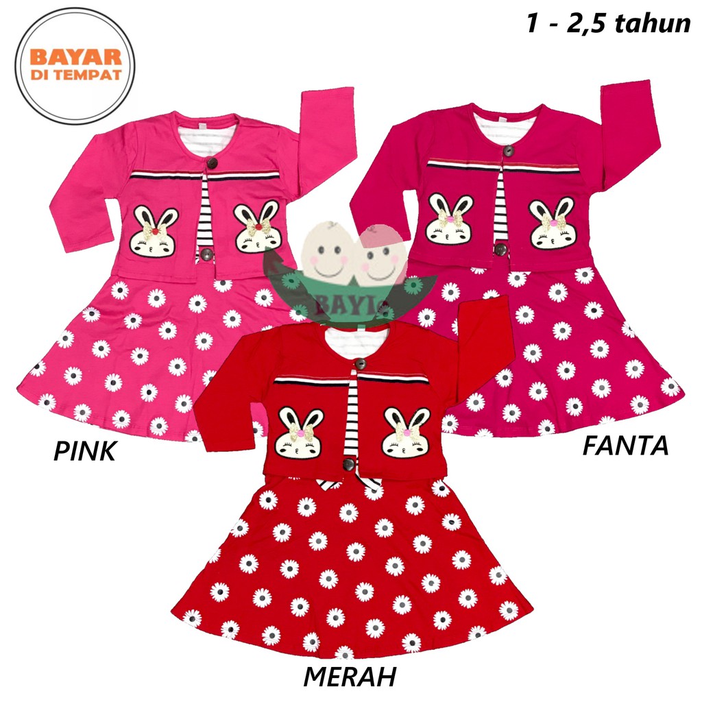 BAYIe - Baju Bayi Dress+Rompi Anak Perempuan motif  RABBIT YUNISA/Pakaian anak cewek 1-2,5 thn