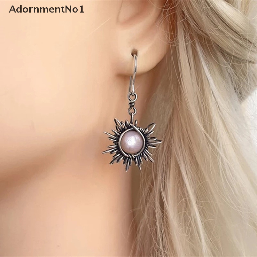 (AdornmentNo1) Anting Tusuk Gantung Asimetris Desain Matahari + Bulan Sabit Gaya Retro Untuk Wanita