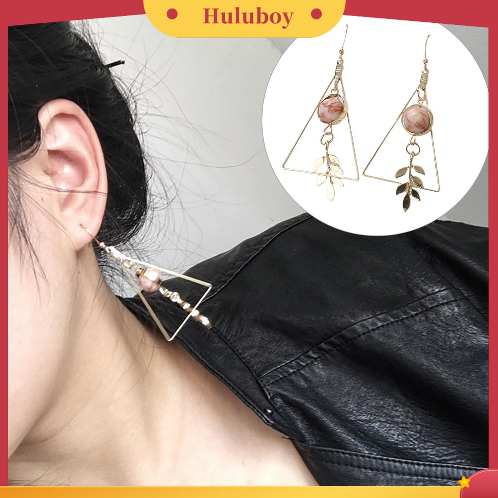 Hu Hu Hu Hu Hu Alat Bantu Pasang Kacamata♡ 1 Pasang Anting Tusuk Gantung Wanita Bahan Alloy Desain Segitiga + Daun + Manik-Manik Mewah Untuk Pesta