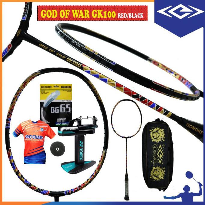 GONGKE GOD OF WAR GK 100 RAKET BADMINTON ORIGINAL PAKET - RED BLACK