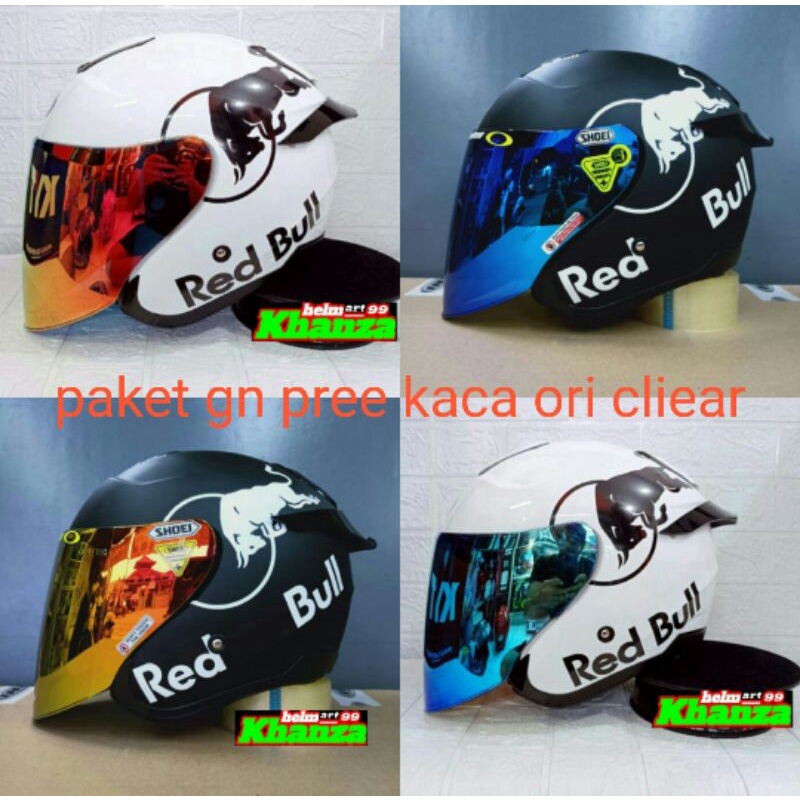 PAKET GANTENG HELM KYT KYOTO/RED BULL /KACA IRIDIUM SET SPOILER