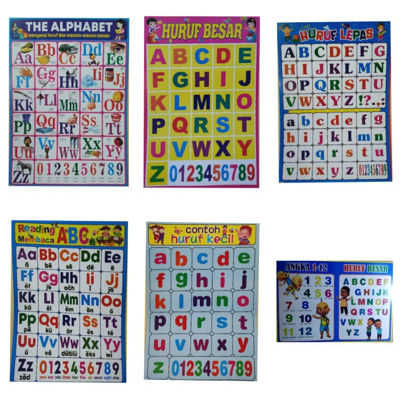 POSTER EDUKASI ANAK MENGENAL HURUF ABJAD BESARA & KECIL HARGA SATUAN