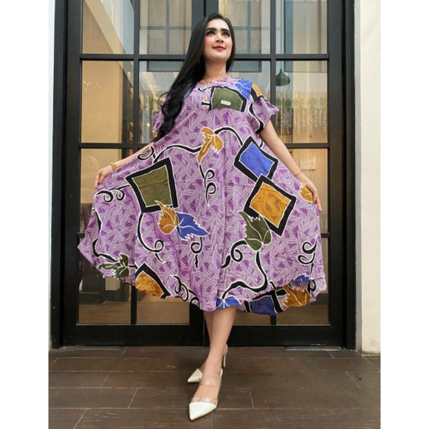 daster jumbo lengan pendek sogan baju hamil dan busui atasan batik pekalongan bahan rayon baju tidur dress wanita baju perempuan motif batik