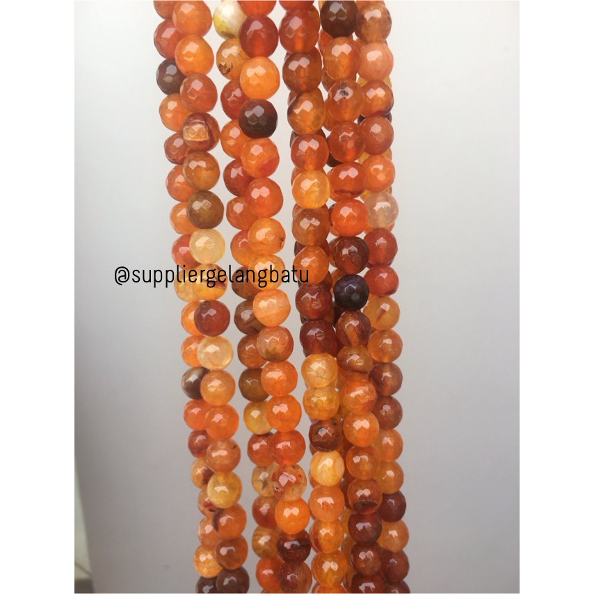 Batu Carnelian serat orange 8mm CUTTING natural oren bahan alam craft aksesoris supplier pria wanita