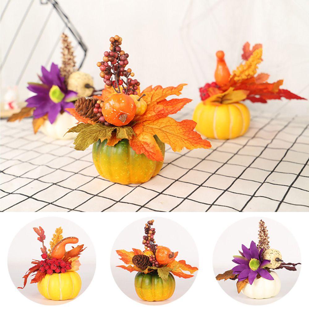 R-FLOWER Hadiah Bunga Labu Buatan Dekorasi Halloween Hiasan Desktop Daun Maple