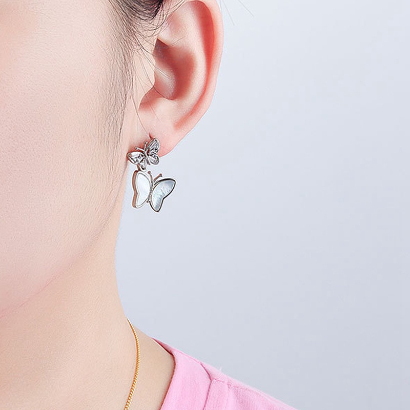 Anting Stud Kristal Bentuk Kupu-Kupu Warna Silver Untuk Wanita Butterfly