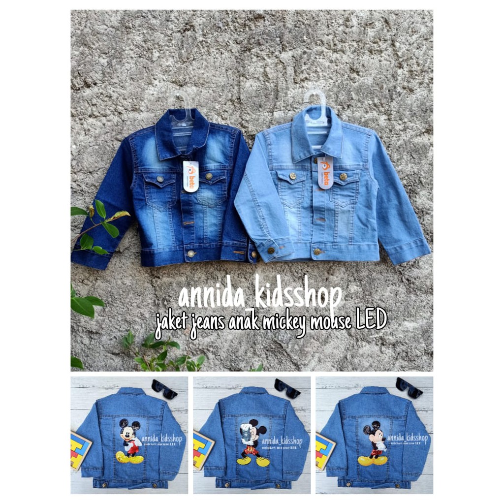 Jaket jeans anak mickey mouse LED (Bisa menyala)