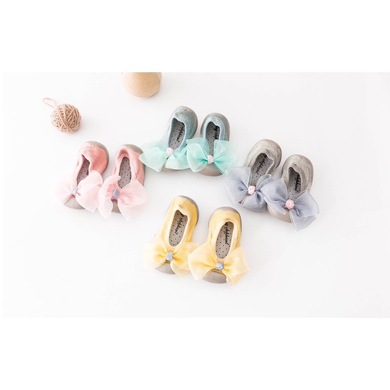 (HZ) Sepatu Bayi Putri Bahan Karet Lembut / Sepatu Ranjang Anti Selip Model Pita