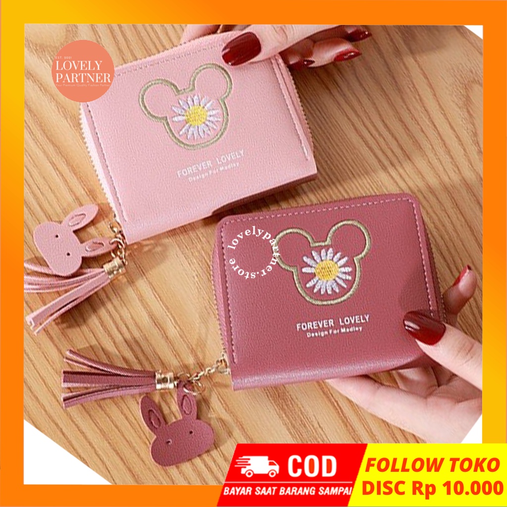 W03 Dompet Kulit Mini Pendek Wanita Cewek MK Daisy Flower Kartu Zipper Resleting Koin Wallet Woman