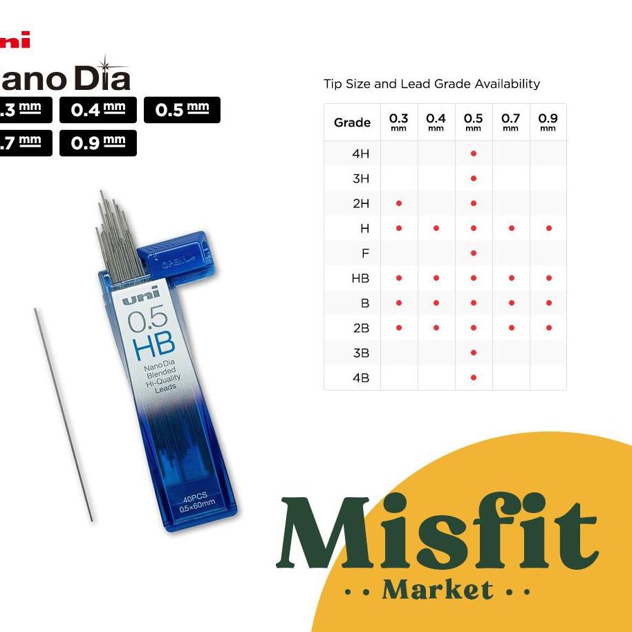 

Jangan Ketinggalan order.. UNI NANO DIA Pencil Lead Refill 0.3 0.4 0.5 0.7 0.9 mm isi pensil mekanik kuru toga kurutoga pilot zebra NanoDia