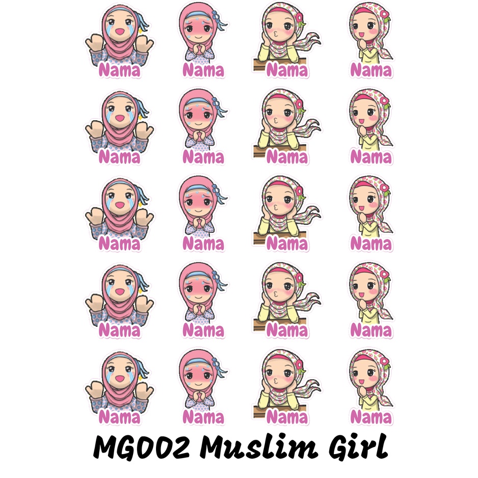 

Sticker Nama Cutting Label Waterproof Tahan Air Muslim Girl 02 (MG002)