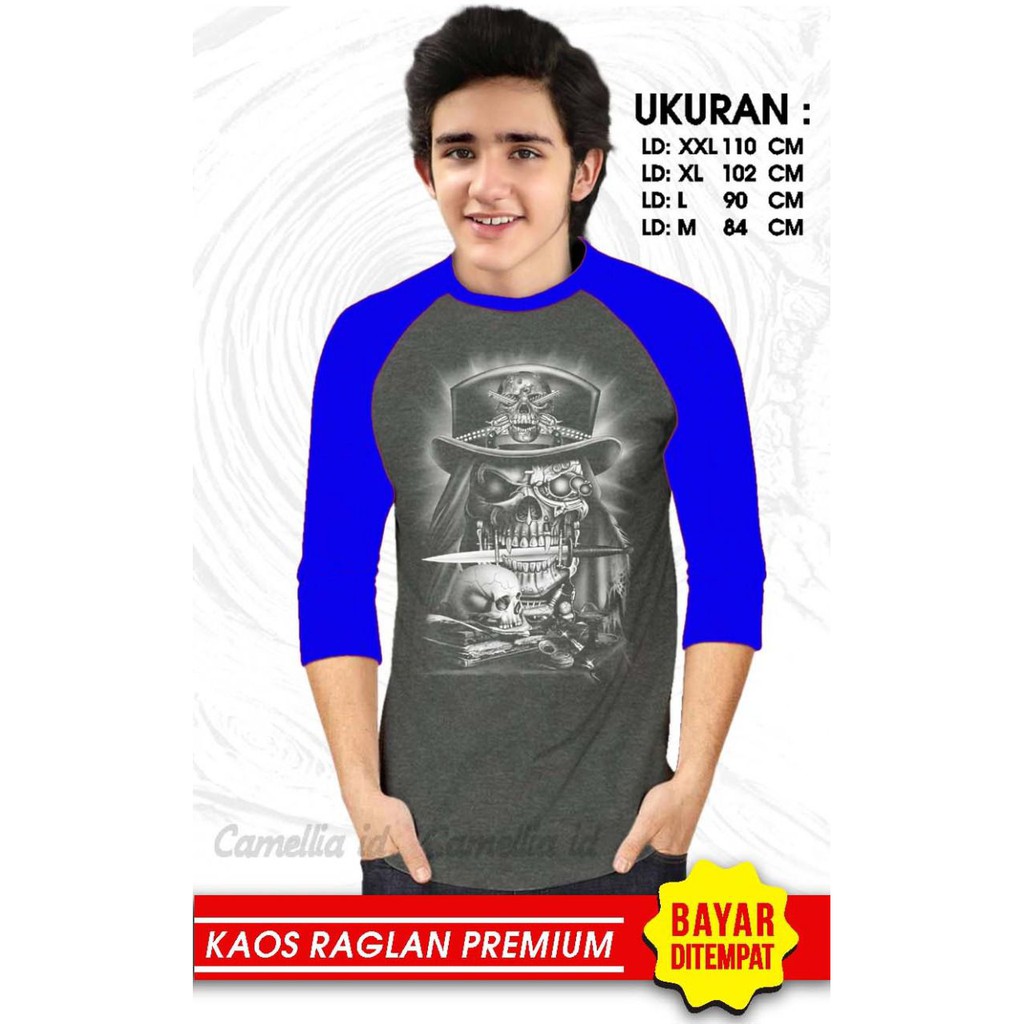 Kaos Raglan (TENGKORAK)/Kaos Pria Lengan 3/4/ Kaos Pria/ Kaos Cowok/ Kaos Oblong/Misty/Kaos