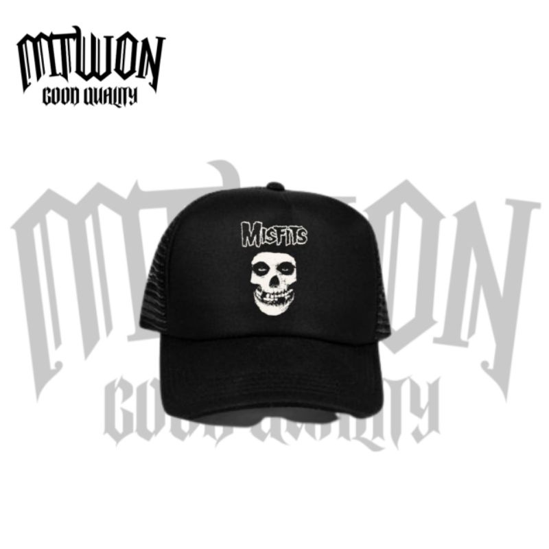 Snapback Topi band MISFITS metal punk rock logo / Trucker jaring hitam baseball caps pria wanita man