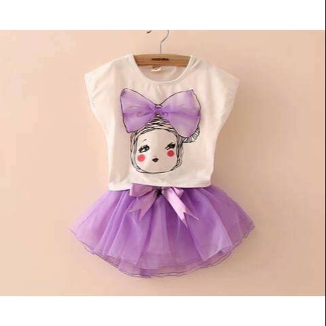 Setelan jengkelin purple / setelan anak perempuan import rok ungu