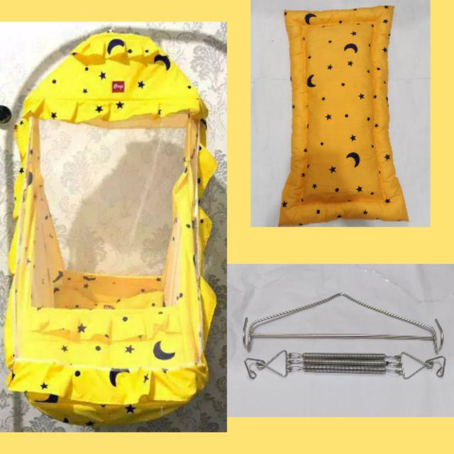 Ayunan Motif Karakter Lengkap Kasur Per Pegas Dan Gantungan Besi Segitiga-Kuning+per3+hanger