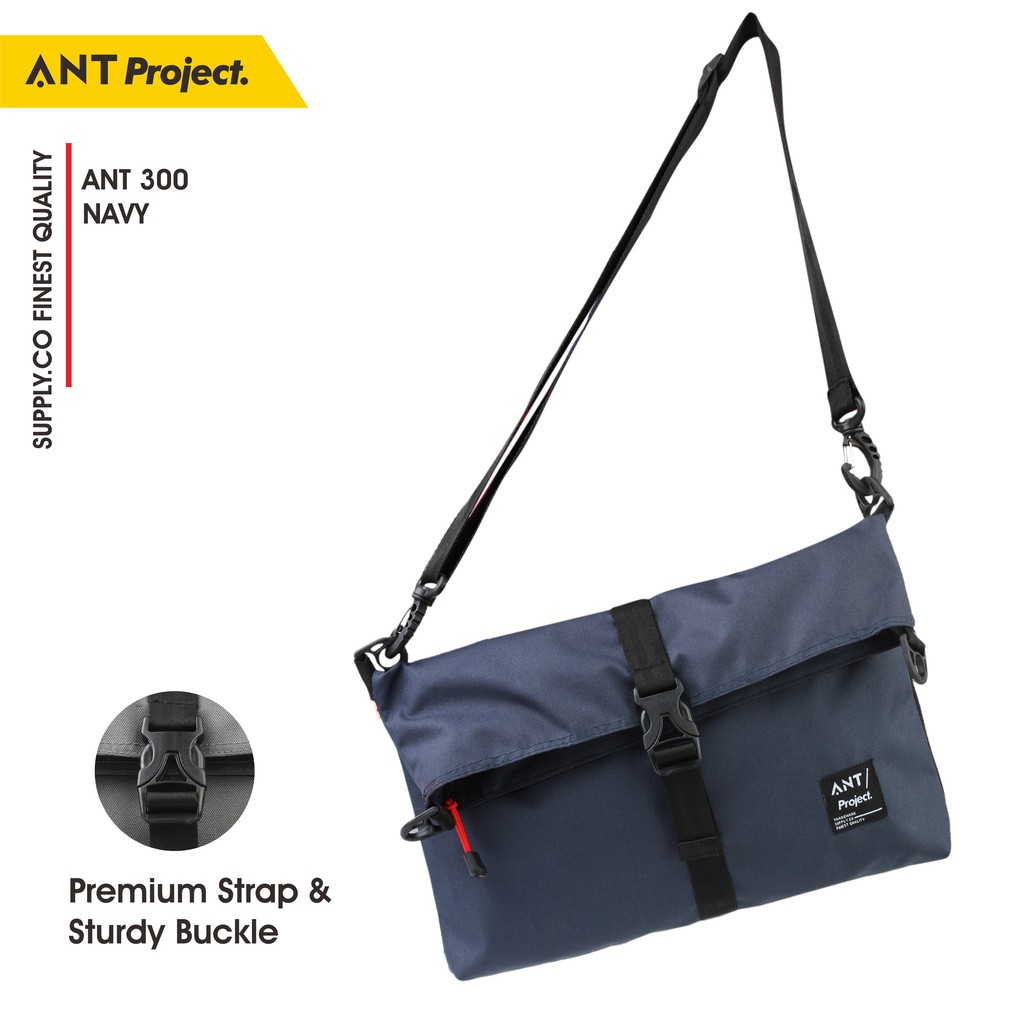 ANT PROJECT Tas Selempang Pria Distro Murah Keren Messenger Bag Cowok Canvas Cordura Premium Biru Navy