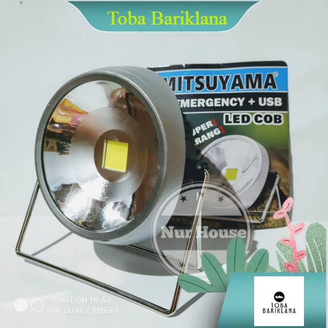 lampu cas emergency led cob tenaga surya dengan usb charger hp mitsuyama
