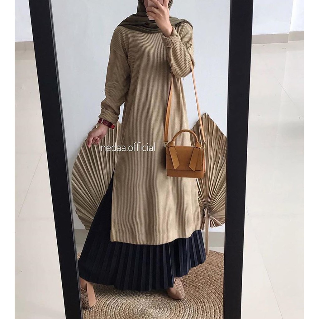 Tunik Double Slit  - Rajut Termurah - Rajut Wanita Tebal Premium