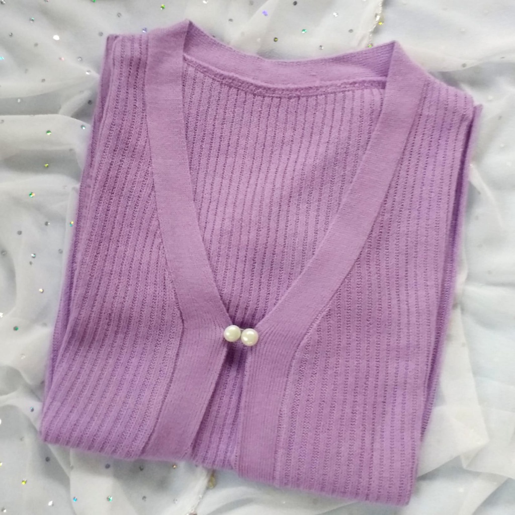 Cardigan rajut kancing mutiara RENAIRA 01-Ungu Muda/lilac