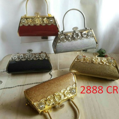 Tas Pesta Farnell Wanita Import Diamond Clutch Glitter Glossy Motif Bunga 2888/2890 Cantik Mewah