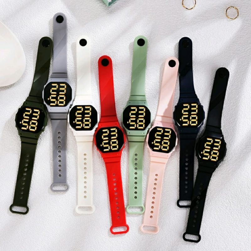 JAM TANGAN WANITA LED WATCH OCTAGON IMPORT RUBBER MURAH