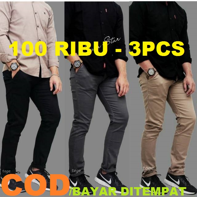 BONUS DADAKAN 100 RIBU DAPAT 3 PCS CELANA PANJANG CHINO PRIA / CELANA CHINO / CELANA BAHAN / CELANA 