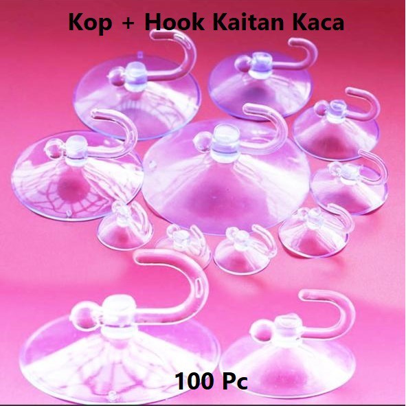 Kop Kaca cop Besar / Tempelan Karet Bening / hook Cantelan Alat Kaitan Harga/100pc