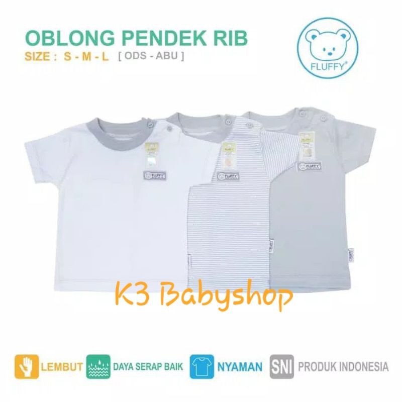 Oblong pendek bis rib fluffy seri abu grey putih white kaos bayi anak SNI