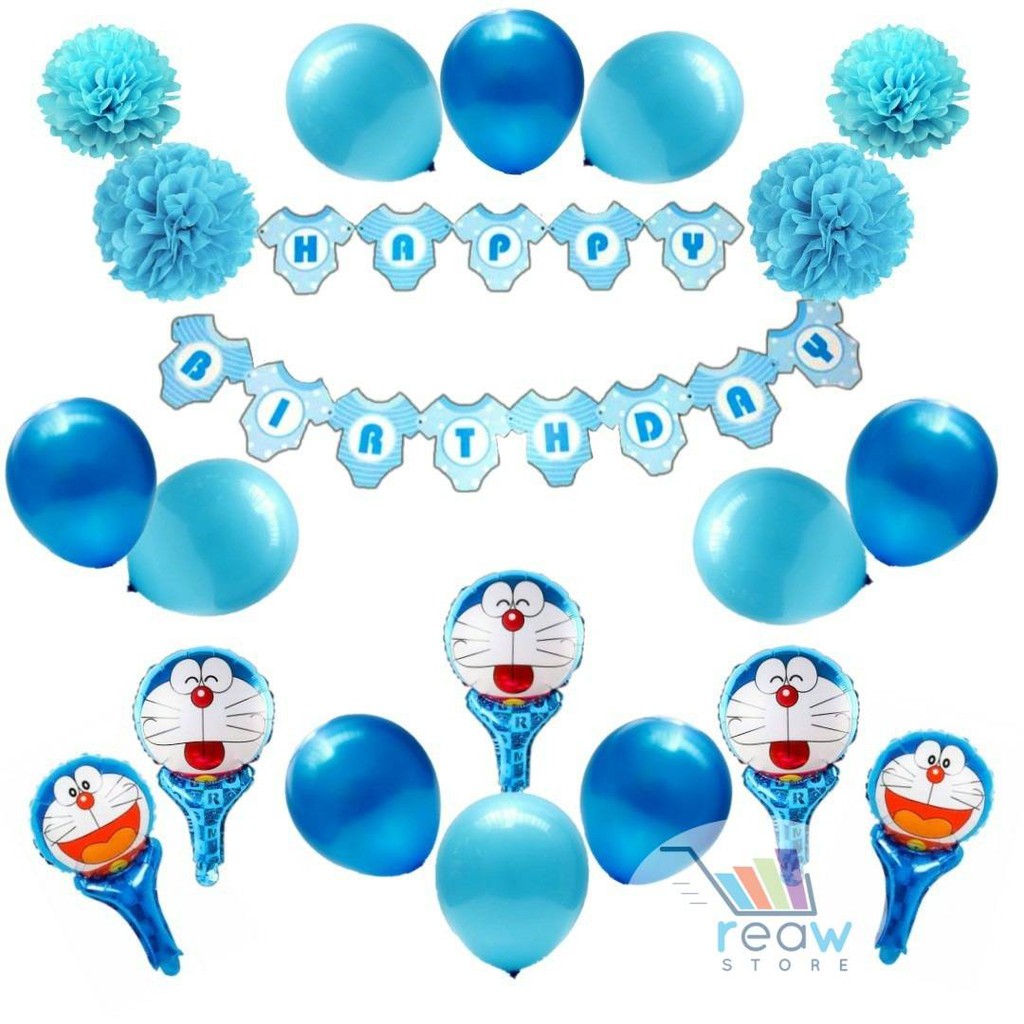 Jual Paket Dekorasi Hiasan Balon Ulang Tahun Happy Birthday Doraemon