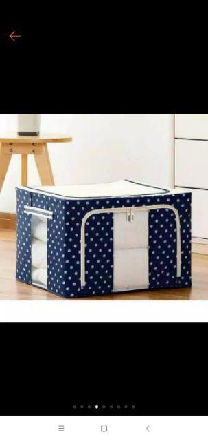 Storage Box Motif Polkadot Rangka Baja Double Zipper Bahan Oxford Tebal Lemari Baju Serbaguna