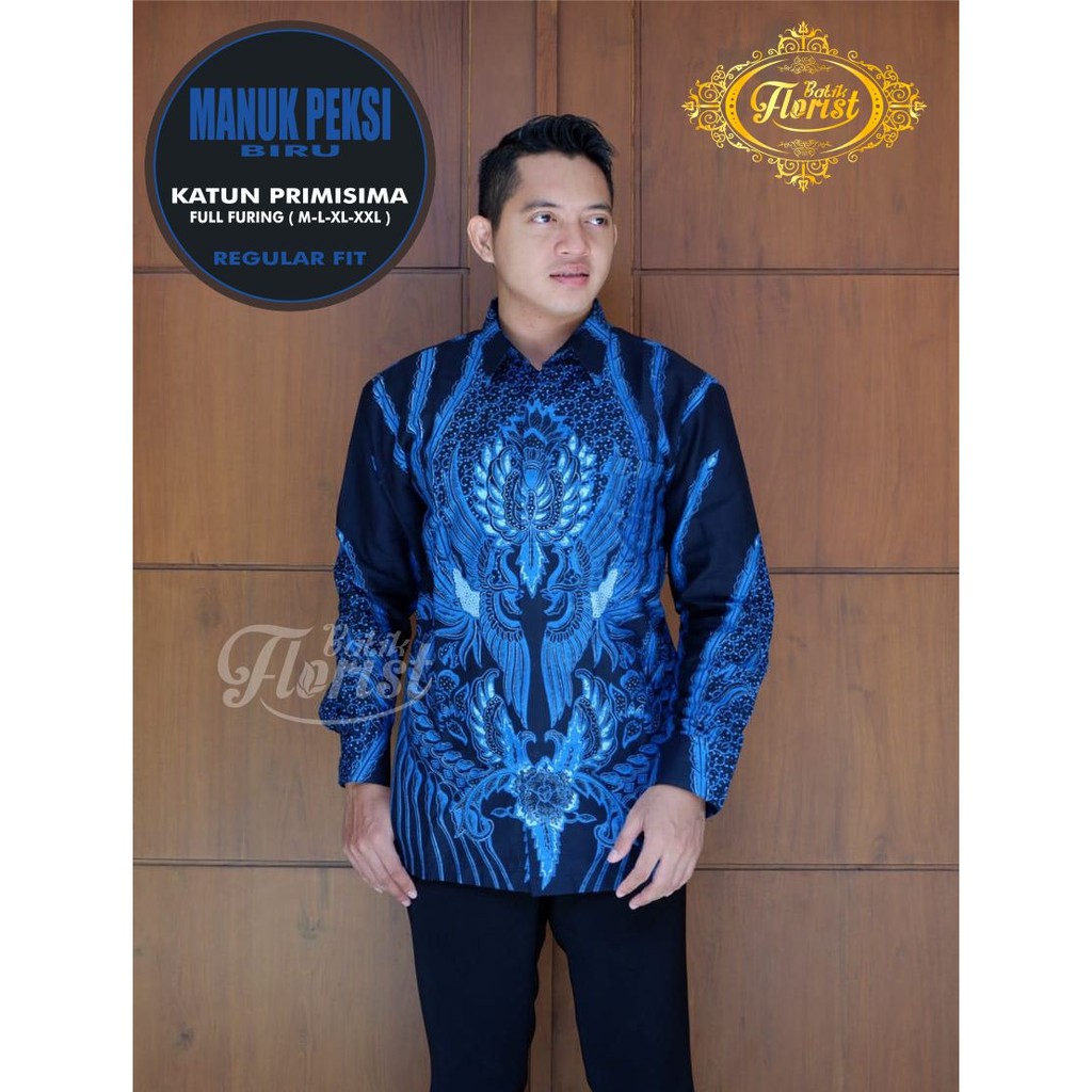 MANUK PEKSI BIRU Kemeja Batik Pria Katun Primisima Full Furing