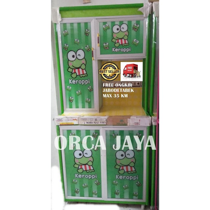 Rak Piring/Lemari Rak Piring Alumunium 2 pintu Holo Besar( Hk,keropi,doraemon)