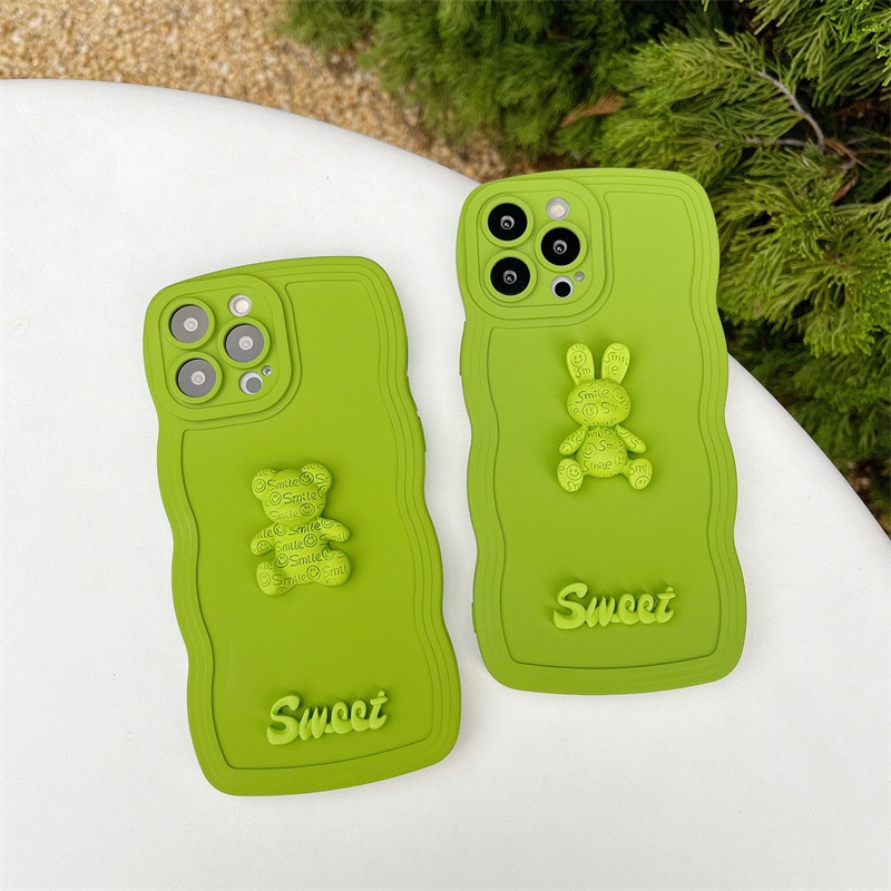 IPHONE Wasabi Hijau 3D Hewan Warna Solid Silikon Perlindungan Penuh Casing Ponsel Soft Cover Untuk Iphone7 8 PLUS X XR XS 11 12 13 14 PRO MAX SE