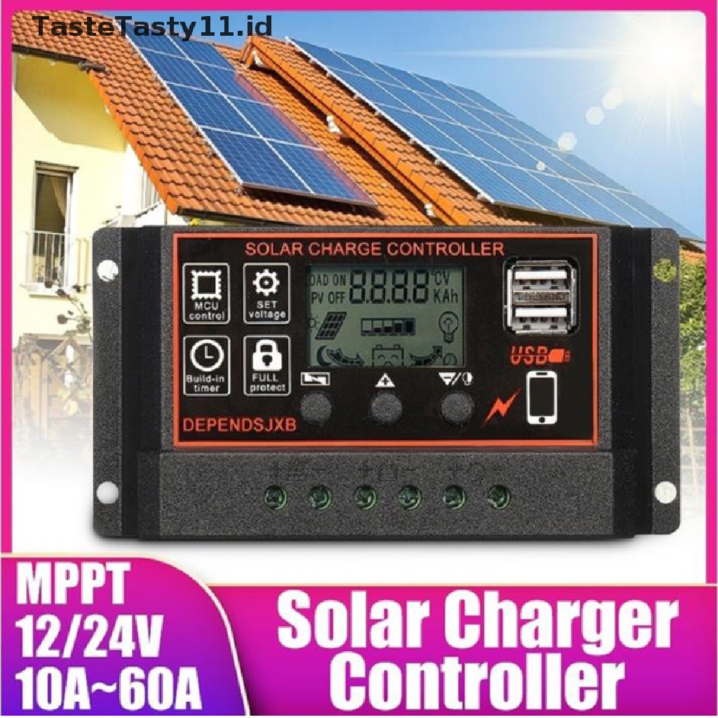 (Tastetasty) 10a-60a Mppt 12v / 24v Kontroler Charger Panel Surya Dual Usb