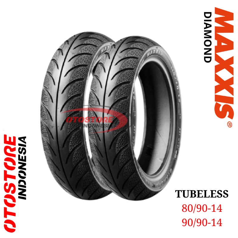 Paket Sepasang Ban Motor Beat Maxxis Diamond 80/90 90/90 Ring 14 Tubeless Ban Motor Beat Depan Belak