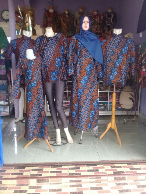 Batik Couple Keluarga Sania Ruffle Ori Ndoro Jowi Dnt Motif Seno Biru