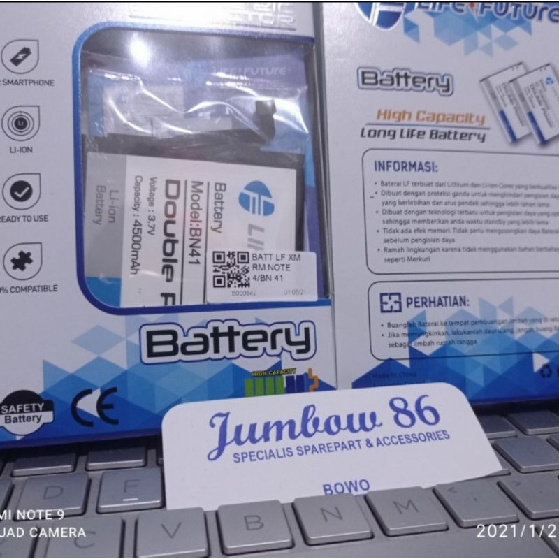 BATERAI BN41 XIAOMI REDMI NOTE 4 NOTE 4X MEDIATEK BATERAI DOUBLE POWER LF