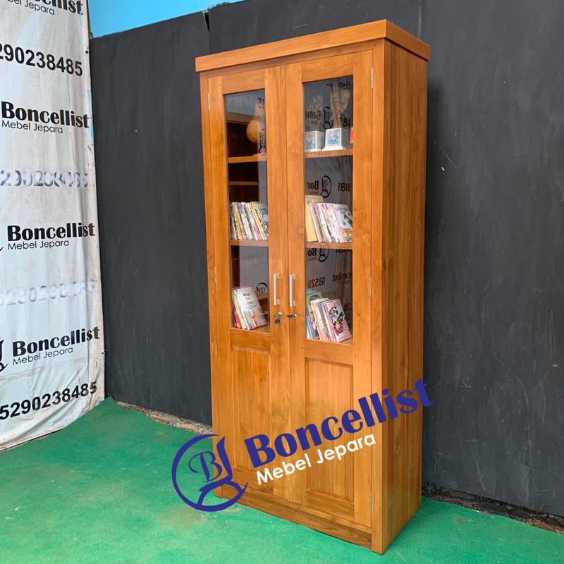 lemari buku modern kayu jati mebel Jepara
