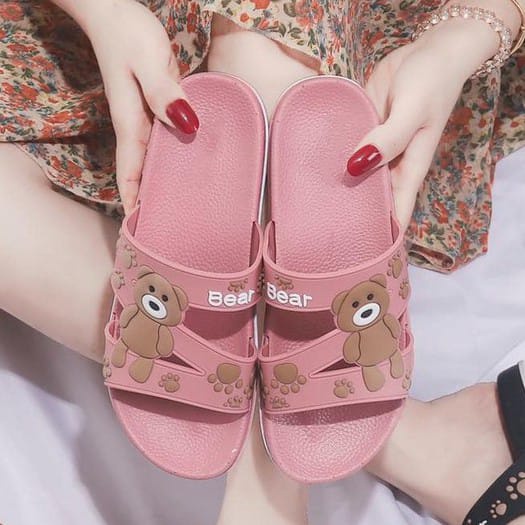 Sandal selop wanita / sendal karet wanita Jelly Motif Bear Terbaru