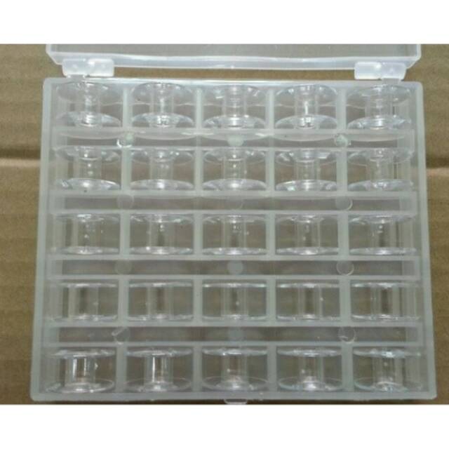 Bobbins - Spool Mesin Jahit Portable isi 25 pcs Bobbins Bening dengan Kotak Penyimpanan