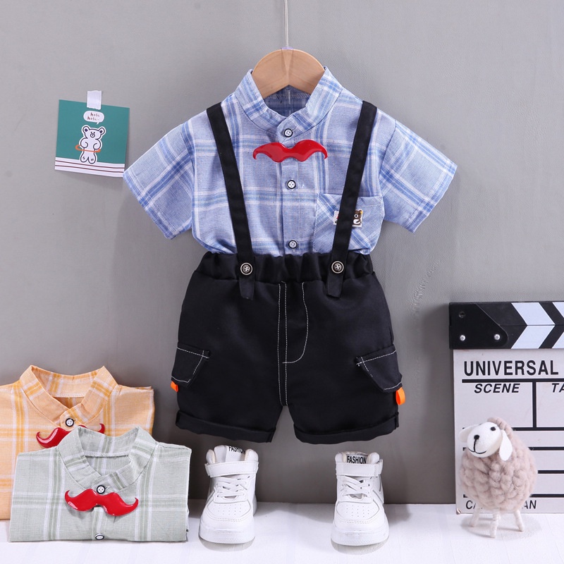 Setelan Overall Anak Bayi Laki-laki Import Motif Kemeja Kotak Kotak Usia 12 bulan - 3 tahun