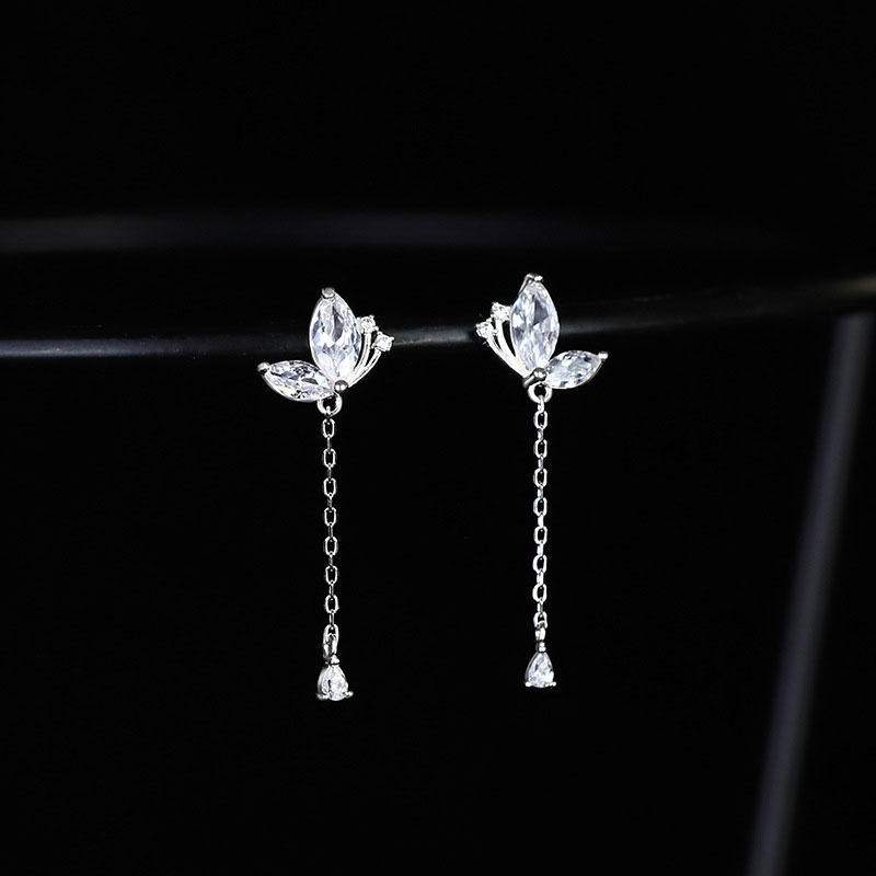 XiaoboACC Anting Tusuk Gantung Desain Kupu-Kupu Hias Zircon Gaya Korea Untuk Wanita Butterfly