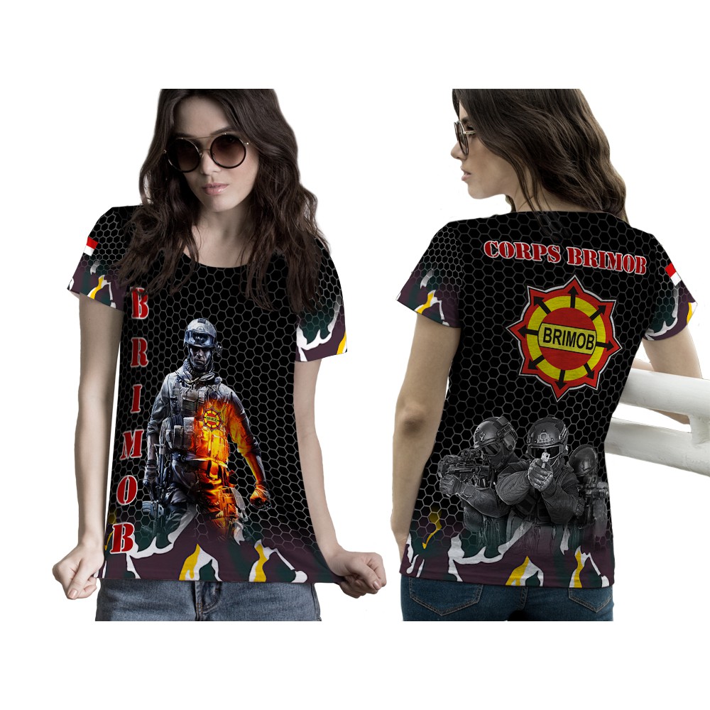 Kaos Brimob Asli | Kaos Brimob Lengan Pendek | Kaos Brimob Coklat | Kaos Brimob Wanita