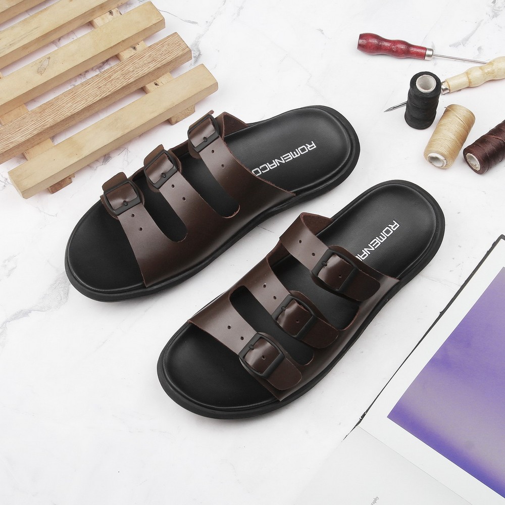 Sandal Pria Romenaco R10 Triple Straps Black Brown