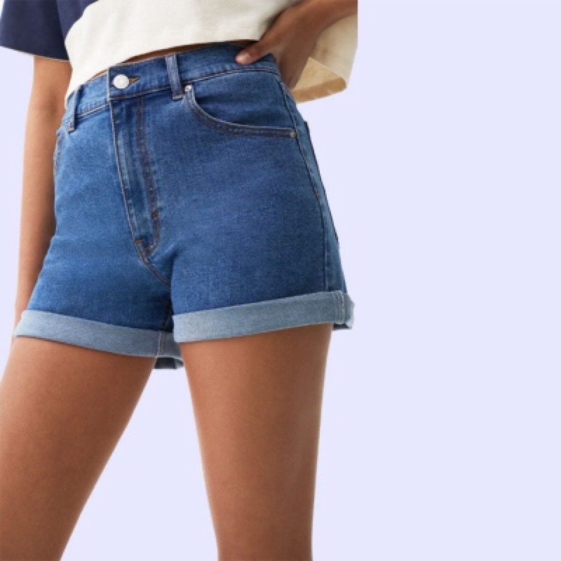 ANKO HW CUFFDENIM - Celana Jeans Pendek Wanita Branded