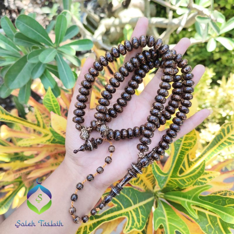 Tasbih Kayu Liwung Macan Motif Pipih Size 7mm x 12mm, Tasbih Muslim 99Butir