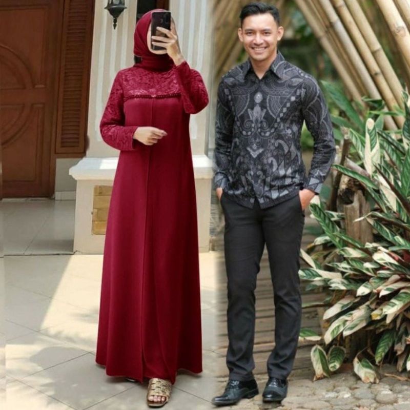 Seroja Maxy aulia maxi gamis seroja tile mutiara dress kondangan terbaru gamis wisuda simple gamis brukat muslimah seragam bridesmaid sarimbitan tunangan seroja dress couple pasangan cewe cowo couple kondangan modern terbaru