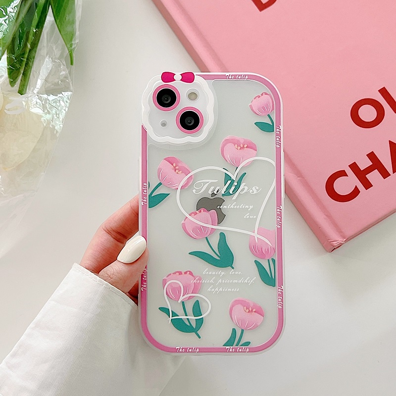 Soft Case Pelindung Kamera Anti Jatuh Motif Bunga pink Untuk iPhone 13 Pro MAX 11 12 X XR XS MAX