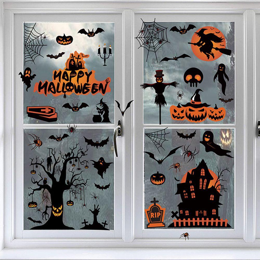 Solighter 8lembar Stiker Jendela Horror Mengerikan Dekorasi Rumah Ghost Spider Skeleton Wall Sticker