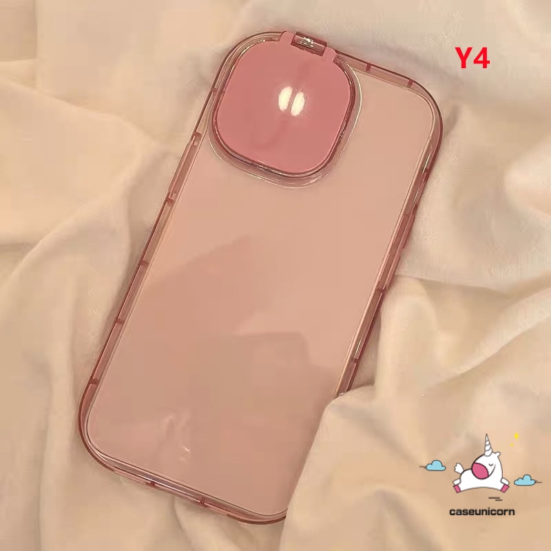 2 In 1 Soft Case TPU Warna Macaron Dengan Cermin Makeup Untuk IPhone 14 13 12 11 Pro Max X XR 8 7 14 Plus